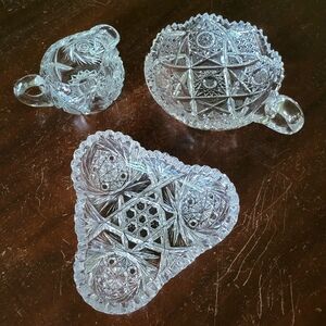 1876 - 1920 Antique American Brilliant Crystal Cut Glass Set Of 3